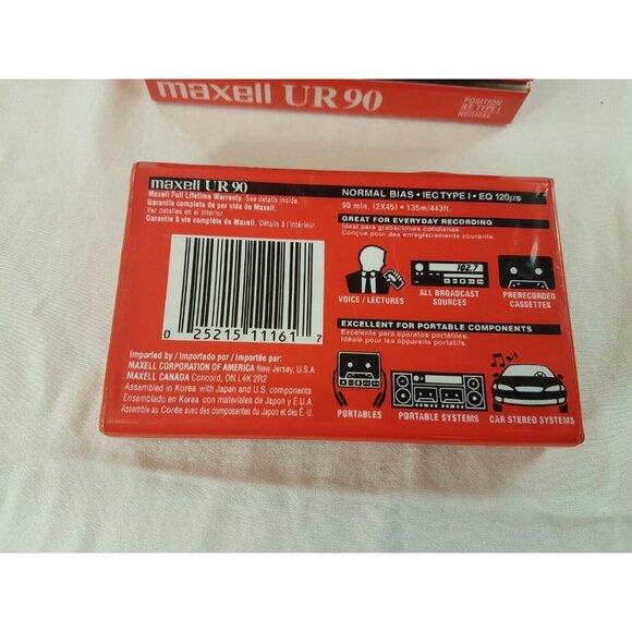 Maxell Audio Cassette Tapes 9 x9 UR 90 Minutes Normal Bias Blank NEW Unopened - Picture 3 of 7